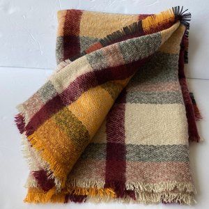 Oversized Super Soft Plaid Scarf Shawl Wrap Rust Orange Maroon Gray